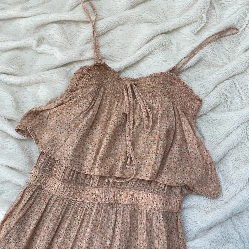 American Eagle floral print midi dress tiered smocked pastel pink Sz XS